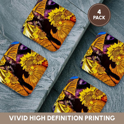 3dRose CST_4475_1 Halloween Cat Soft Coasters, Set of 4