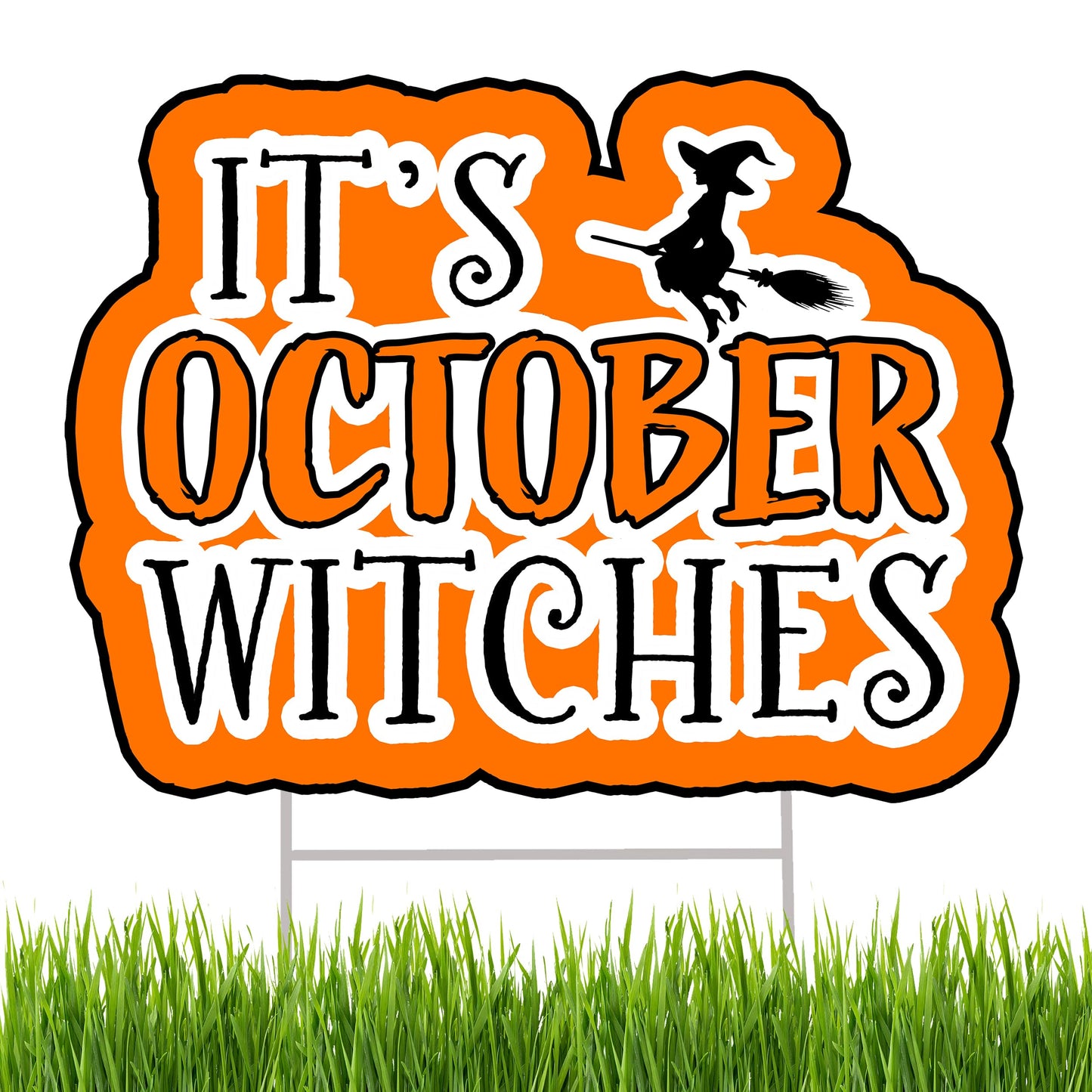 Large Orange It's October Witches Halloween Yard Sign Home Outdoor Lawn Decoration With Stakes Scary Spooky Decor 17x13 Inches