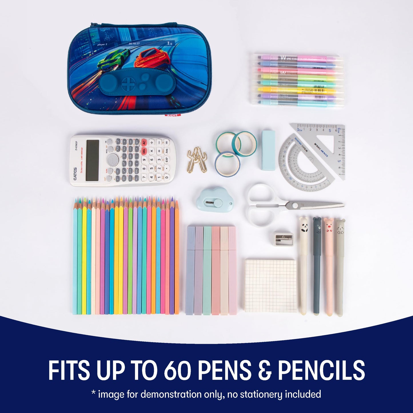 ZIPIT Gamer Pencil Case for Boys, Durable Pencil Box for School, Large Capacity Stationery Organizer Box, Blue