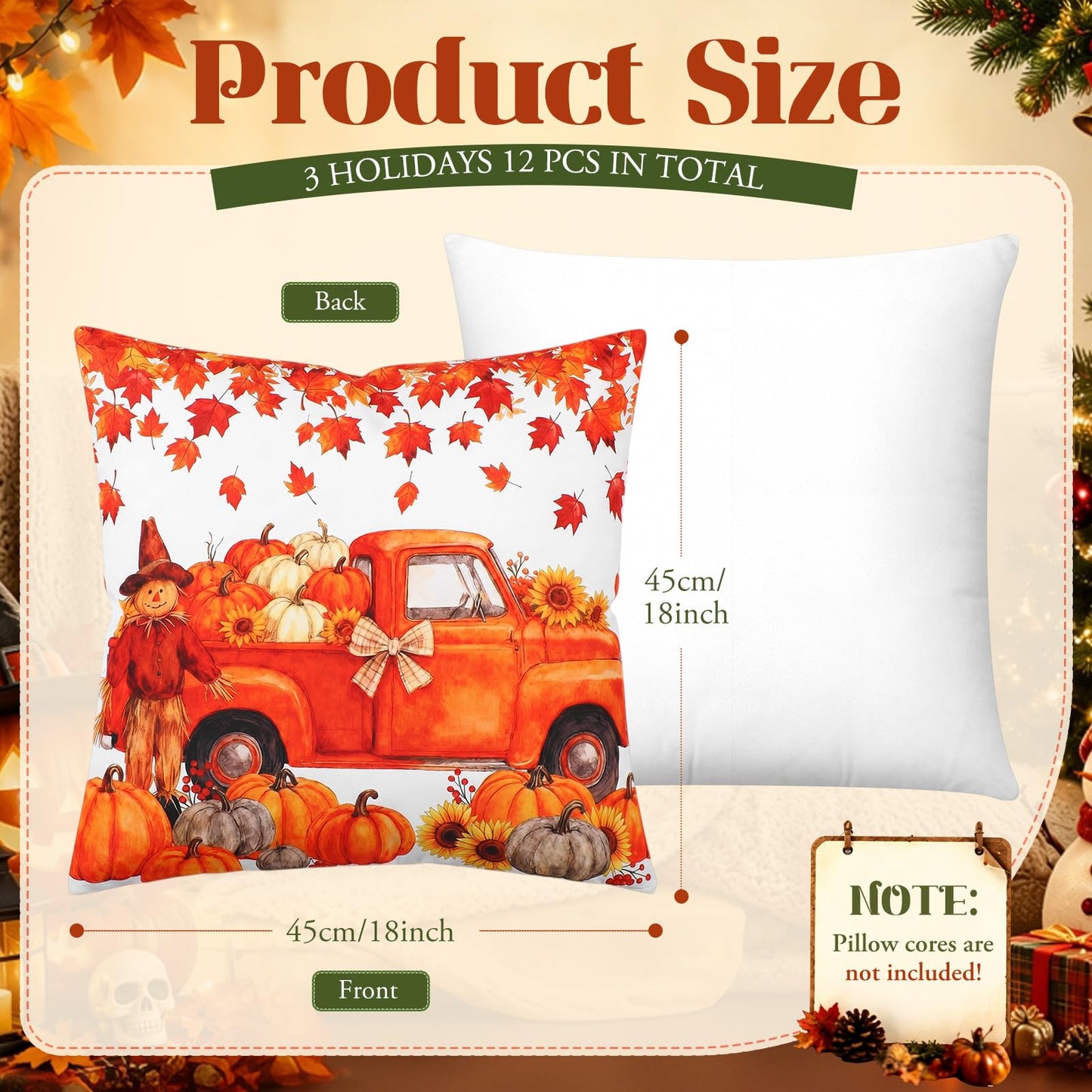 Lumina Garden 12 Pcs Fall Pillow Covers 18 x 18 Inch Holiday Throw Pillow Covers Pumpkin Cushion Case Pillowcase for Indoor Outdoor Farmhouse