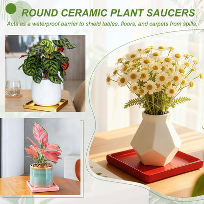 YELARXI 7.5 Inch Ceramic Plant Saucers, Square Flower Planter Water Trays Ceramic Plant Saucer Pot Tray -Fitting for (Outdoor/Indoors/Garden/Planting/Water/Flower/Coffee) Matte Black