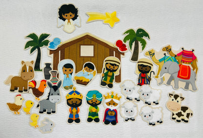 Story Time Felts Nativity Set Birth of Baby Jesus Christ Felt Figure Flannel Board Set 29 Pieces Bible Dark Skinned People (Figures only (no Background))