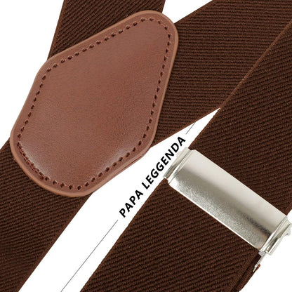 PAPA LEGGENDA Brown Suspenders for Men Heavy Duty Adjustable Elastic Shoulder Straps with 4 Super Strong Metal Clips Perfect for Comfort and Style Mens Suspenders