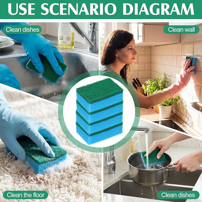 Patelai 100 Pcs Heavy Duty Sponges Kitchen Bulk Dish Sponges Scrub Sponge Abrasive Scrubber Cleaning Sponge Non Scratch Scouring Absorbent Dish for Washing Kitchen (Blue)