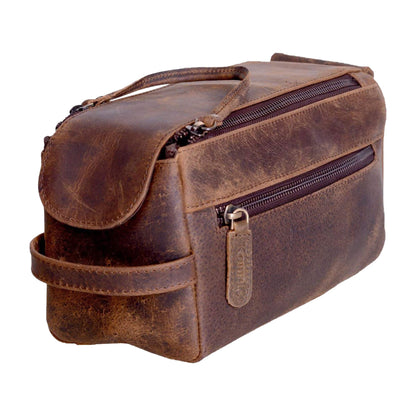 KomalC Premium Buffalo Leather Toiletry Bag for Men & Women – Leather Shaving Kit With Water resistant Lining, Premium Toiletry Travel Pouch, Unisex Wash Bag for Toiletries, Gifts for Men and Women