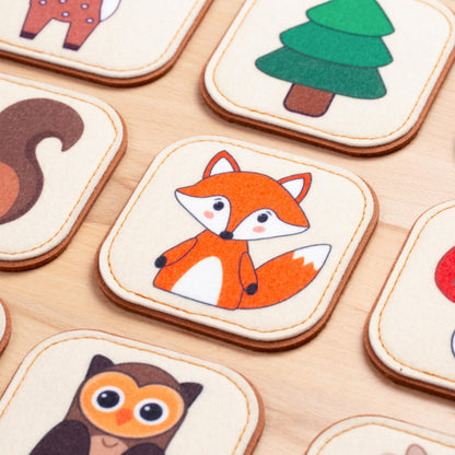 Felt Matching Game for Ages 2–4 – Soft and Safe for Ages 1+ – Montessori Memory Game – Sensory Flash Cards – Best Educational Gift for Ages 1–3 - Woodland Animal Theme