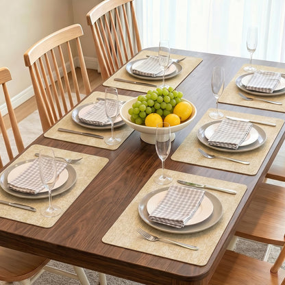 Newise Leather Placemats Set of 6-18 x12 inch, Washable Heat Resistant Place Mats for Patry Kitchen Dinner, Beige