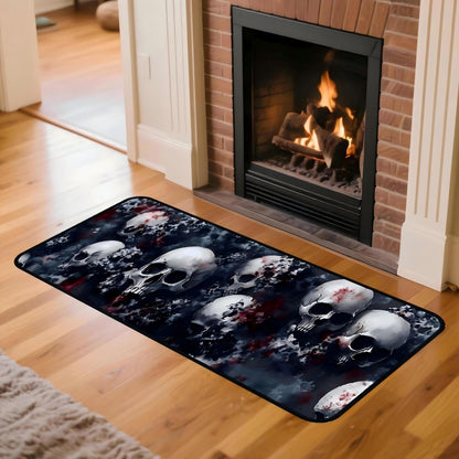 Decorative Laundry Room Floor Mat Skull Non-Slip Washable Farmhouse Kitchen Rug 48"x20" Halloween Rugs