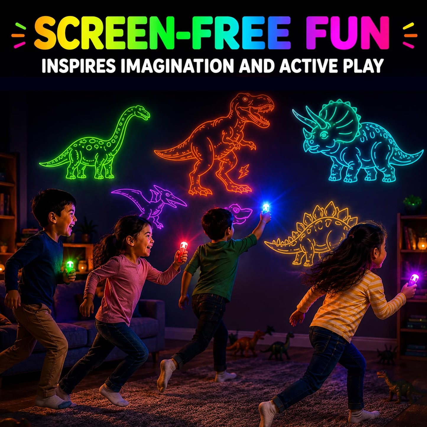 40PCS Dinosaur Party Favors for Kids, LED Light Up Finger Lights Glow in The Dark Toys - Dino Theme Birthday Party Supplies, Goodie Bag Fillers, Classroom Prizes, Pinata Stuffers for Boys Girls