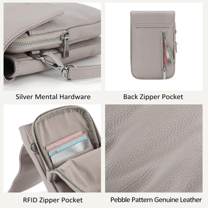 befen Real Leather Small Cell Phone Crossbody Bags for Women, Women's Shoulder Purse Handbags with RFID Blocking Wallet Beige Grey