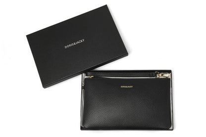 DORIS&JACKY Small Leather Wristlet Clutch Purse for Women Slim Designer Wallet and Cellphone Pouch Bag With Detachable Strap (Black)