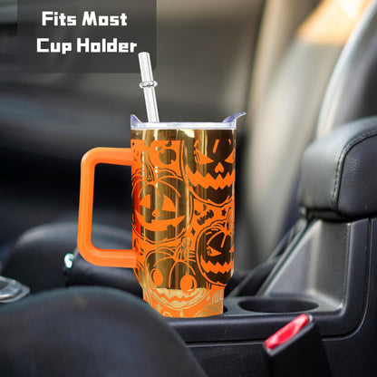 sgqjdpmc 40 oz Halloween Laser Etching Tumbler with Handle Straw Lid Pumpkin Tumbler Gifts for Women Travel Coffee Cup