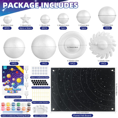 Solar System Project Kit for Kids, Solar System Model Toy Kit for Kids, Learn School Space Planet Science Project of Mix Foam Balls, Planet Felt Board, Brushes, Adhesive Hooks, Instruction