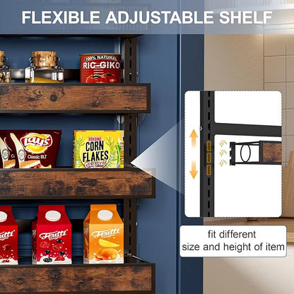 9 Tier Over The Door Pantry Orangizer 2 IN 1 Wall Mounted or Hanging Spice Rack with Adjustable Wood Basket,Heavy Duty Seasoning Storage Shelf for Kitchen Pantry and Bathroom Black