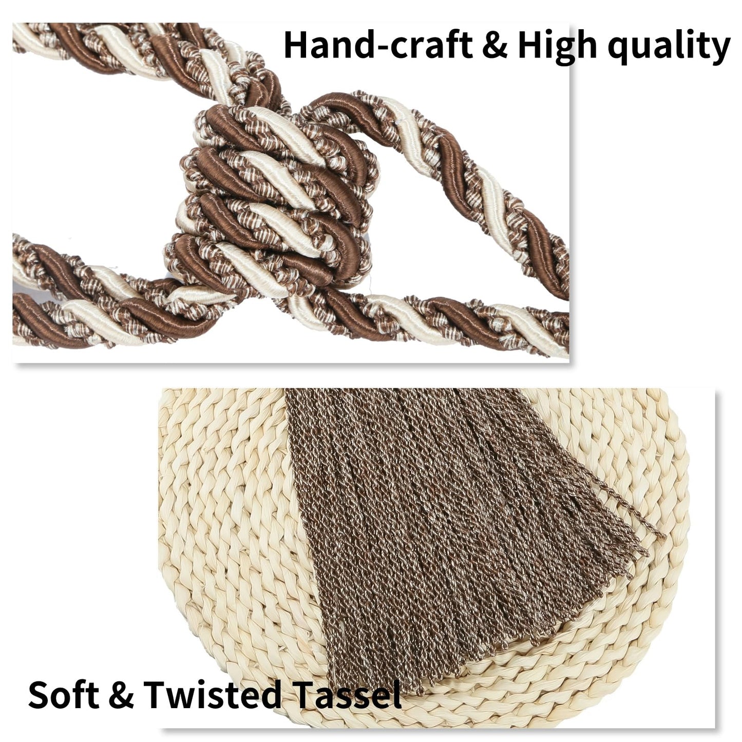 HedongHexi 2 Pack Large Tassel Curtain Tiebacks, Luxury Curtain Rope Tie Backs, Home Decorative Holdbacks Braided Tassel Tie-Backs (Dark Coffee, 2 Pack)
