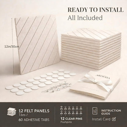 Felt Bulletin Board for Wall – Diagonal Slat Pinboard Tiles, Cork Board Alternative, 36x48in, Push Pins & Adhesive Tabs, Home Office & Classroom, 12-Pack (Warm Ivory)