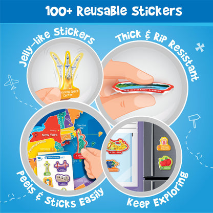 Imagimake Mapology USA Map with Reusable Stickers | 100+ Jelly Stickers | Classroom Geography Games & Learning Kids Toys Age 5-8 | Gifts for Boys & Girls Age 5,6,7,8,9,10,11,12 Years Old