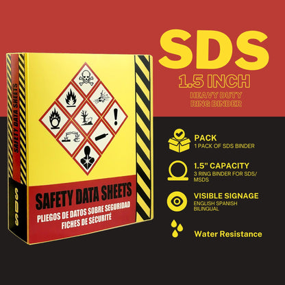 Ring Binder Depot 2 Pack of SDS Binder, Heavy Duty 3 Ring Binder with 1.5 In Capacity Holds 250 Pages, Trilingual with EnglishSpanishFrench, Durable and Highly Visible Safety Data Sheets, Yellow