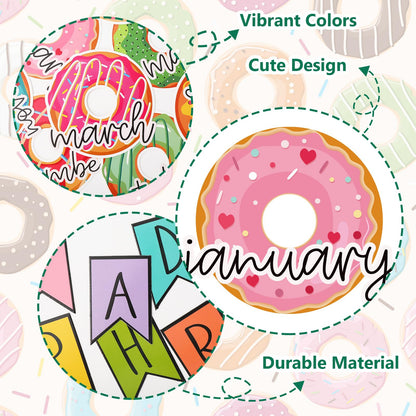 JarThenaAMCS 62 Pcs Donut Cut-Outs with Glue Points Happy Birthday Cutouts Sweet Donut Time Paper Cutting for Party Supplies Classroom Back to School Bedroom Bulletin Board Decor