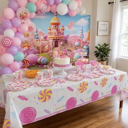 Blue Orchards Candy Table Covers (Pack of 3) - 54"x108" XL - Table Cloth, Party Supplies, Decorations, Lollipop Birthday Party, Halloween Candyland Theme Disposable Plastic Tablecloth Pack