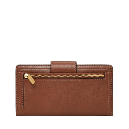 Fossil Women's Wallet, Logan Leather Wallet RFID Blocking Tab Clutch, Brown
