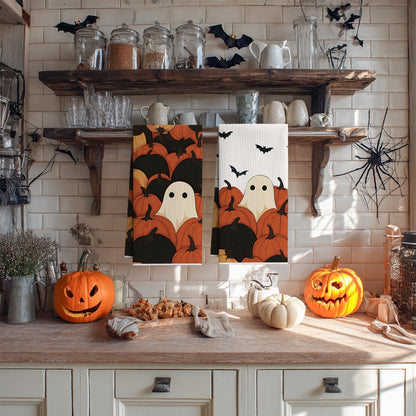Artoid Mode Black Pumpkin Ghost Halloween Bar Kitchen Towels, 12x24 Inch Quick Dry Microfiber Cloth Dish Towels for Kitchen Drying Set of 2