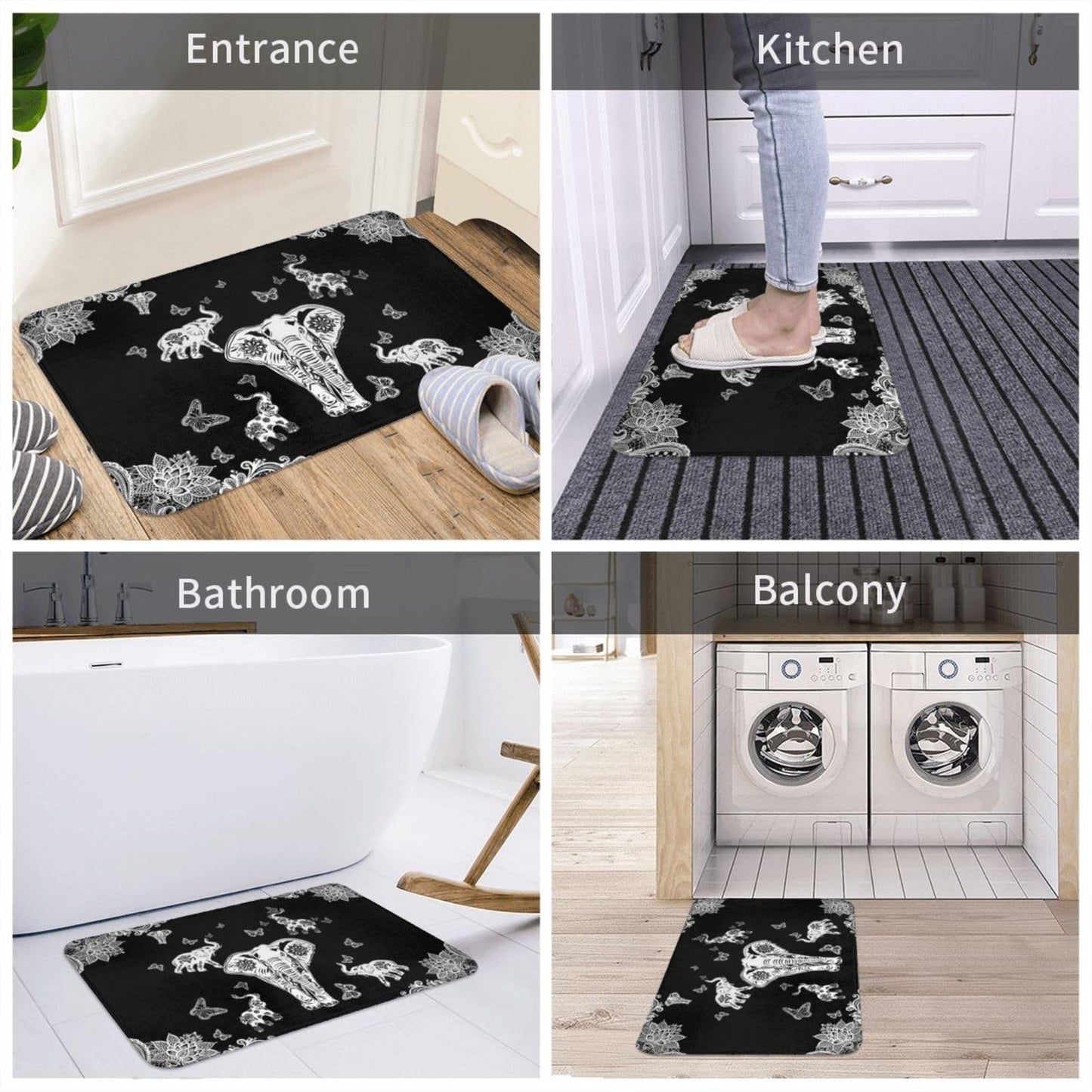 Elephant Carpet Playmat Rug 20"X32",Non-Slip Soft Living Dining Room Rug for Front Door Entrance Outside Doormat