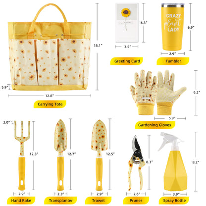 LZPTYYSN Sunflower Gardening Gifts for Women, Garden Tool Set, Heavy Duty Gardening Hand Tools with Garden Tool Bag,Yellow