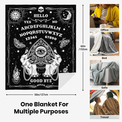 Solzien Ouija Board Blanket 50"x60", Goth Witchy Birthday Gifts for Women/Men, Gothic Skeleton Skull Ouija Board Decor, Halloween Christmas Decorations, Spooky Gifts, Halloween Gothic Throw Blanket