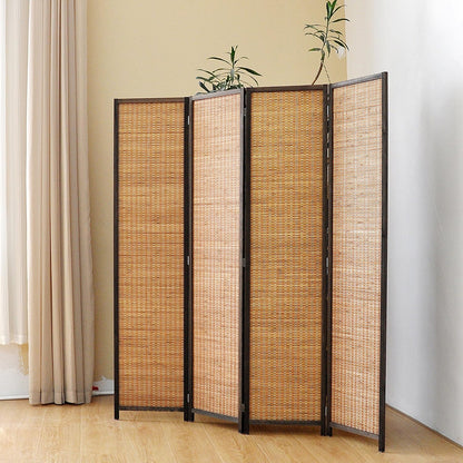 Pawlabay 4 Panel Bamboo Room Divider Screen,5.6 FT Tall Bamboo Divider Folding Panel Screen,Freestanding Panel Divider for Room Seperation,Brown