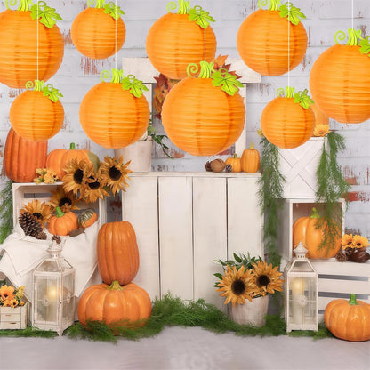12Pcs Fall Thanksgiving Pumpkins Decorations Orange Paper Pumpkin Ball Decorations Lanterns Unique Design Perfect for Halloween Jack O Lantern Classroom Kitchen Party Indoor Outdoor