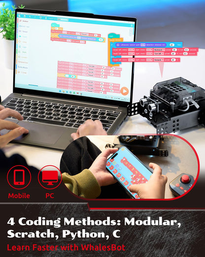 WhalesBot Rocky Coding Robot Car Kit for Kids 8-12 12-16, STEM Educational Engineering Toy, Scratch Python C Programming & Remote Control, Science Gift for 8 9 10 11 12+ Year Old Boys Girls