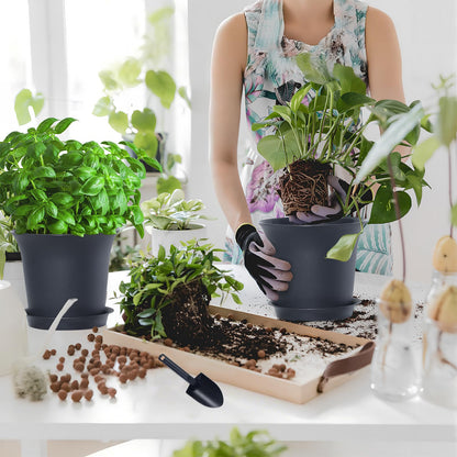 Oliz Planter Pots 8 Packs, 7.2 Inches Flower Pots with Drainage Holes & Trays, Ideal for Succulents, Herbs, Flower, African Violet, Garden Plant Pots for Home Garden Kitchen Decor (Dark Grey-2)