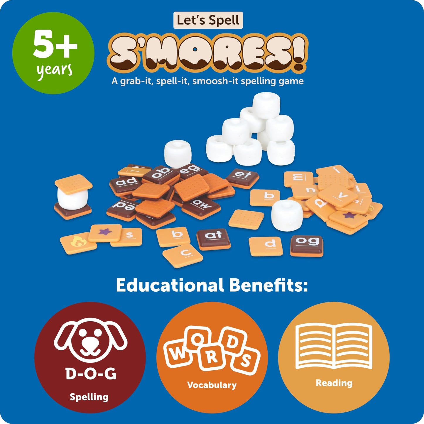 Learning Resources Let's Spell S'mores - Montessori Toys, Kindergarten Learning Activities, Phonemic Awareness Flash Cards, Dyslexia Tools for Kids, Speech Therapy Materials, Learn to Read