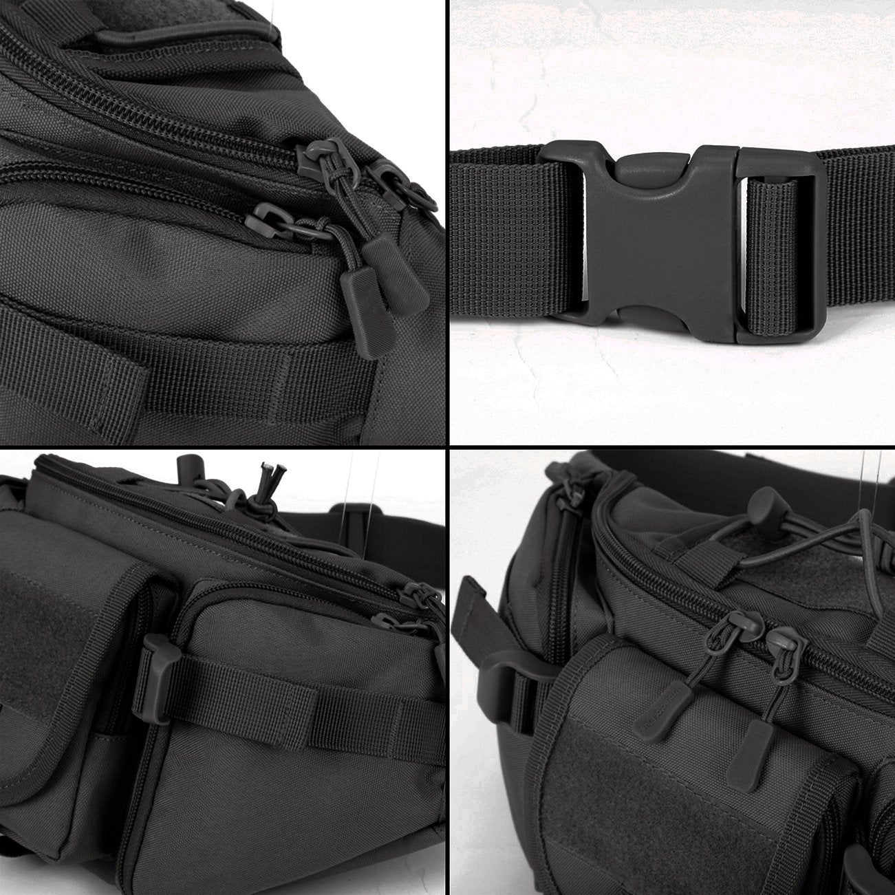 ArcEnCiel Tactical Fanny Pack for Men Women Waist Bag Hip Belt Outdoor Hiking Fishing Bumbag with Patch (Black)
