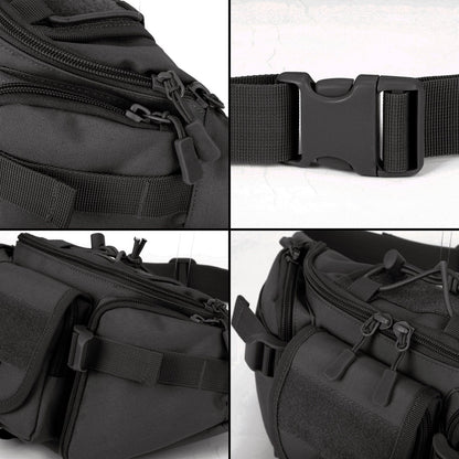ArcEnCiel Tactical Fanny Pack for Men Women Waist Bag Hip Belt Outdoor Hiking Fishing Bumbag with Patch (Black)