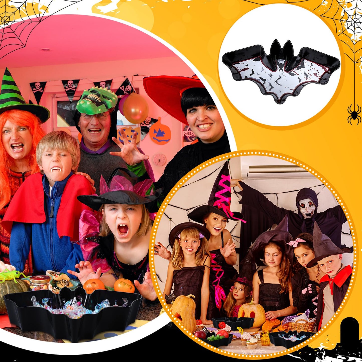 Dandat 4 Pcs Halloween Candy Bowl Plastic Halloween Serving Tray Dishes Creepy Plastic Platter with Spooky Bloodstain for Party Supply(Bat Shape)