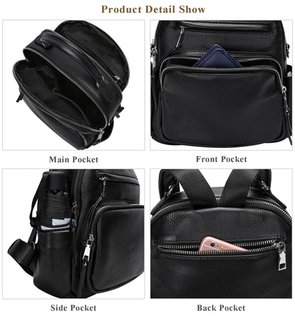 ALTOSY Genuine Leather Backpack for Women Small Convertible Backpack Purse Ladies Shoulder Bag 4 in 1 to Carry