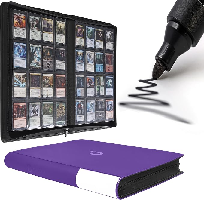 D DACCKIT Card Binder 16 Pocket - Fits 1024 Cards，4X4 Ringless Card Album with Sleeves for Trading Cards & Sports Cards（Model A，Classic Purple）