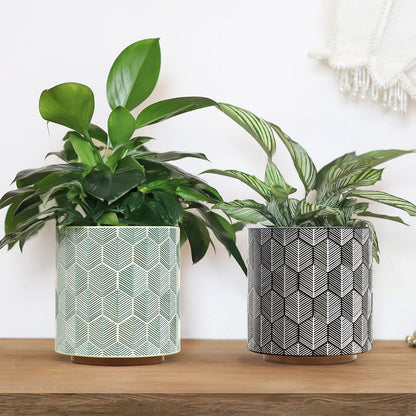 GUGUGO Plant Pots Hexagonal Pattern, Boho Modern Planters for Indoor Plants, Unique Decorative Flower Planter Pot with Drainage, Cute Small Succulent Pots, Eclectic Funky Gardening Pot Gifts, Black