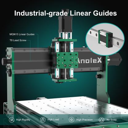 AnoleX CNC Router Machine 3060-Evo Max, All-Metal XYZ Axis Dual Steel Linear Guides with 800W Trimmer Router, ideal for Cutting Aluminum, Brass, Stainless steel, Wood, Acrylic, MDF, Plastics