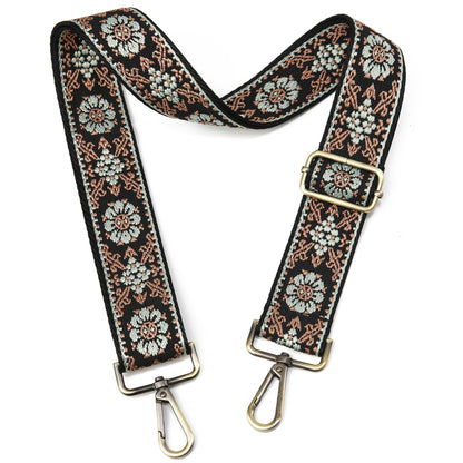 LVYOUME Purse Strap Adjustable Replacement BeltsBrushed Brass Hardware Retro Jacquard Embroidery Wide Bag Straps for Canvas Crossbody Purses Messenger Bags Shoulder Handbags