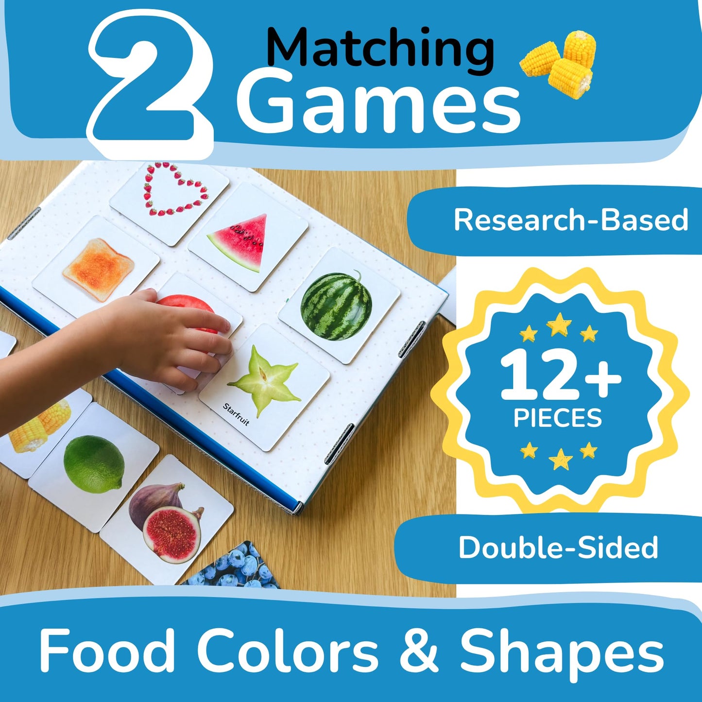 TOYVENTIVE Preschool Learning Activities – Montessori Toddler Toys with Educational Flashcards, Matching Games and Food-Themed Activity Cards for Early Skills, Visual Recognition – Ages 1 & 2