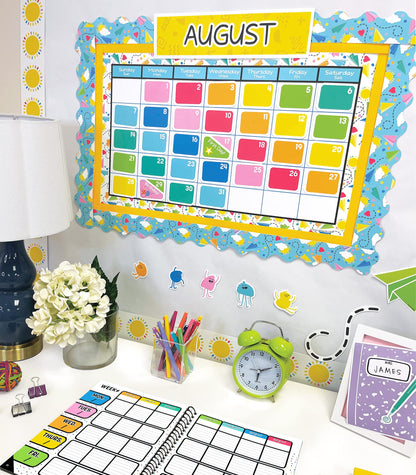 Carson Dellosa Happy Place 706PC Teacher Supplies, Calendar, Welcome Banner, Borders, Posters, Stickers, Name Labels for Kids and More Back to School Decorations for Bulletin Board and Classroom Decor