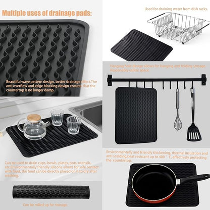 NiuYichee Stainless Steel Dish Drying Rack(15"L X 12.6"W X 4.7"H), Expandable Fruit & Vegetable Drain Rack over Sink, Dish Drainer Rack in Sink, with Stainless Steel Utensil Holder & Silicone Mat(16")