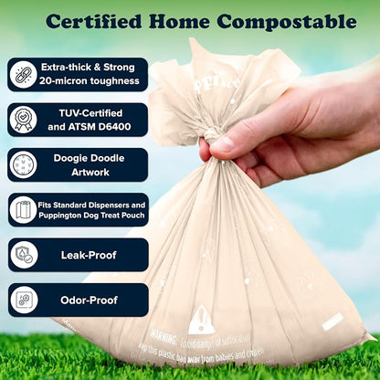 Puppington Certified Home Compostable Poop Bags - ASTM D6400 Compliant - 270 Extra Thick Bags - Plant Based - Pairs with Puppington 3-in-1 Bag & Fits all Standard Poop Bag Dispensers (Vanilla Cream)