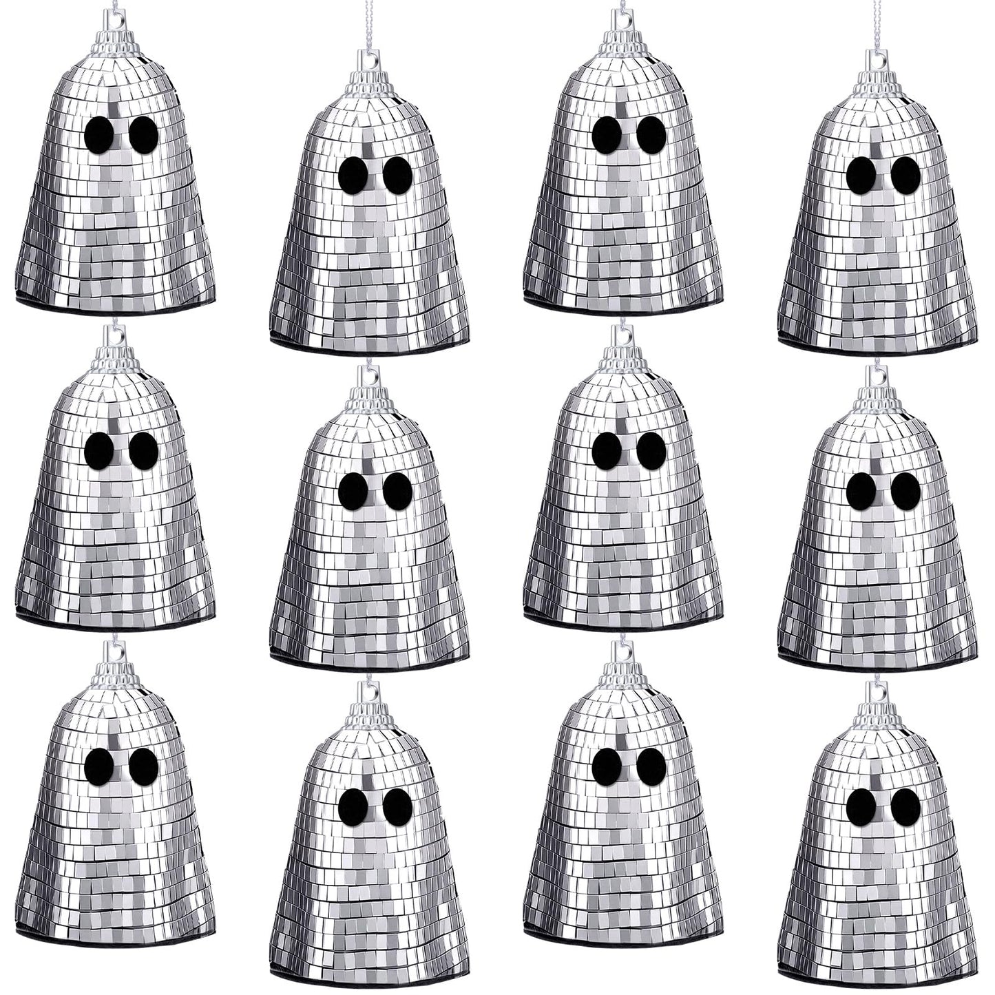 Simgoing 12 Pcs Halloween Disco Ghosts Decor Halloween Ornament Silver Mirror Disco Skeleton Tabletop Centerpiece for Holiday Cosplay Home Props Gift Party Decorations (Pink)