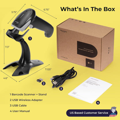 Volcora Wireless Bluetooth Barcode Scanner, QR Code, USB Portable Handheld w/Stand Connect w/Tablet/Phone/PC, 1D & 2D Inventory, Symbol Barcode Scanner for Retail & Warehouse, Black