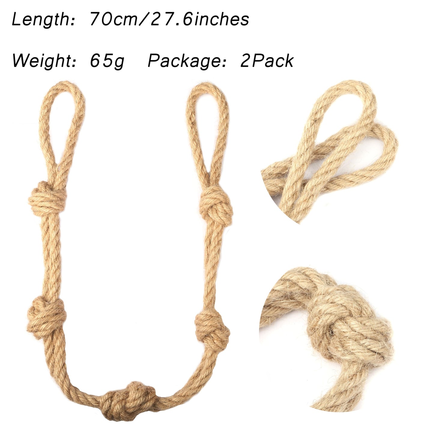 BEL AVENIR 2 Pack Jute Boho Curtain Tiebacks Rope - Handmade Retro Curtain Rope Tie Back Decorative Curtain Holdbacks with Ball