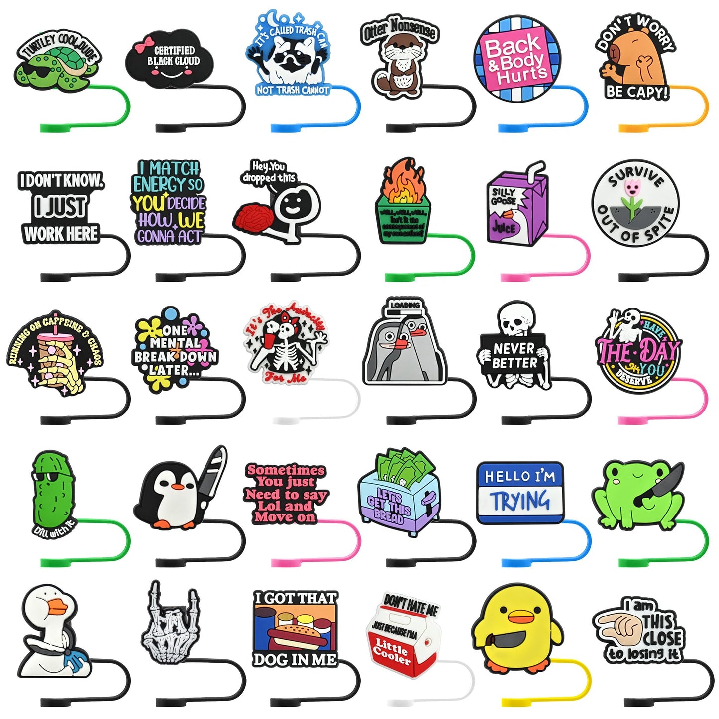 Funny Straw Toppers Bulk 30PCS 10MM Fun Cute Straw Covers for Stanley Drinking Tumbler Adult Men Women Worker Gifts Party Favors